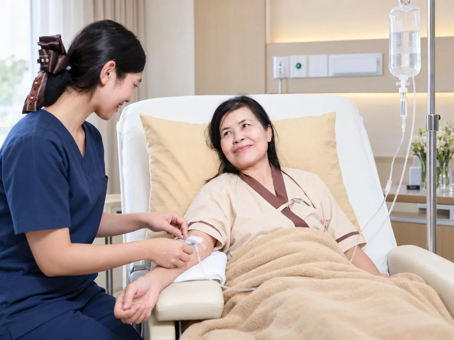 KIN Brain Booster: registered nurse supervising an intravenous infusion at the KIN rehabilitation center