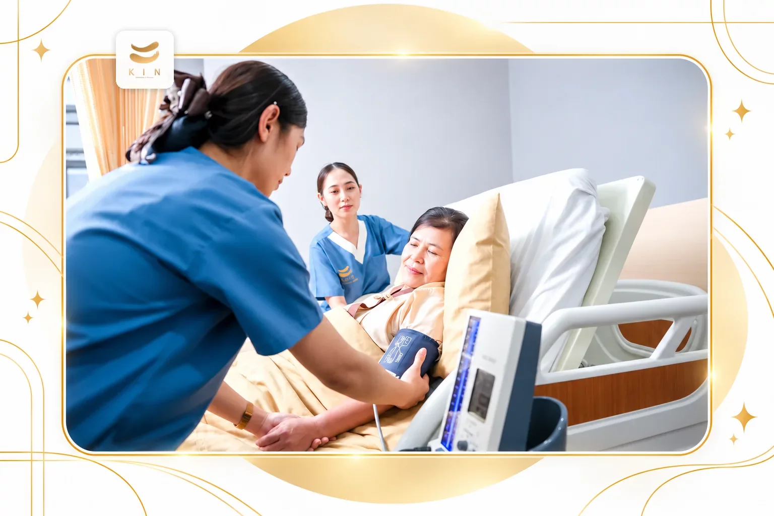 ทีมแพทย์และพยาบาลวิชาชีพดูแลผู้เข้ารับบริการระยะยาวในห้องพัก &mdash; medical and nursing team in long-term care ศูนย์ฟื้นฟูคิน KIN