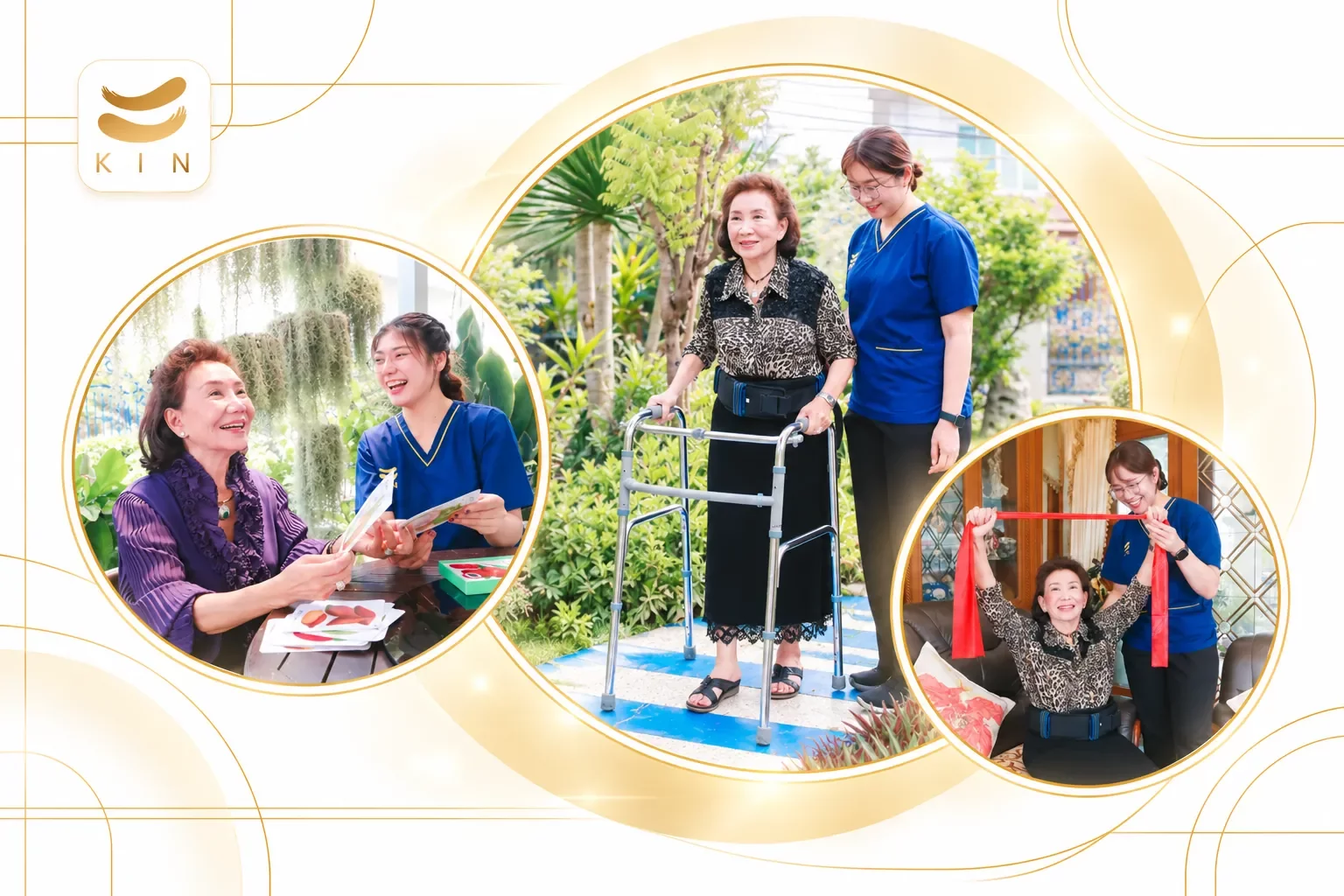 4. More Than 6 Months Have Passed — Is Recovery Still Possible? Do Not Lose Hope | Illustration made from real KIN photos: Gait training at home · Memory training · Arm exercises at home