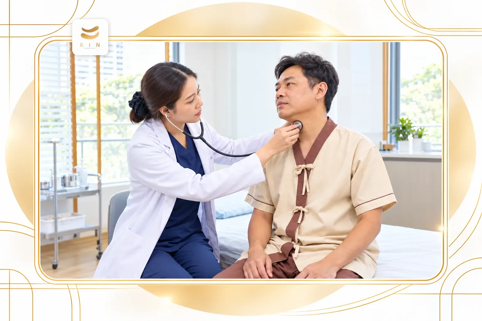 แพทย์ซักประวัติและคัดกรองข้อห้ามก่อนเข้าห้องออกซิเจนแรงดันสูง HBOT doctor consultation before hyperbaric therapy ศูนย์ฟื้นฟูคิน KIN
