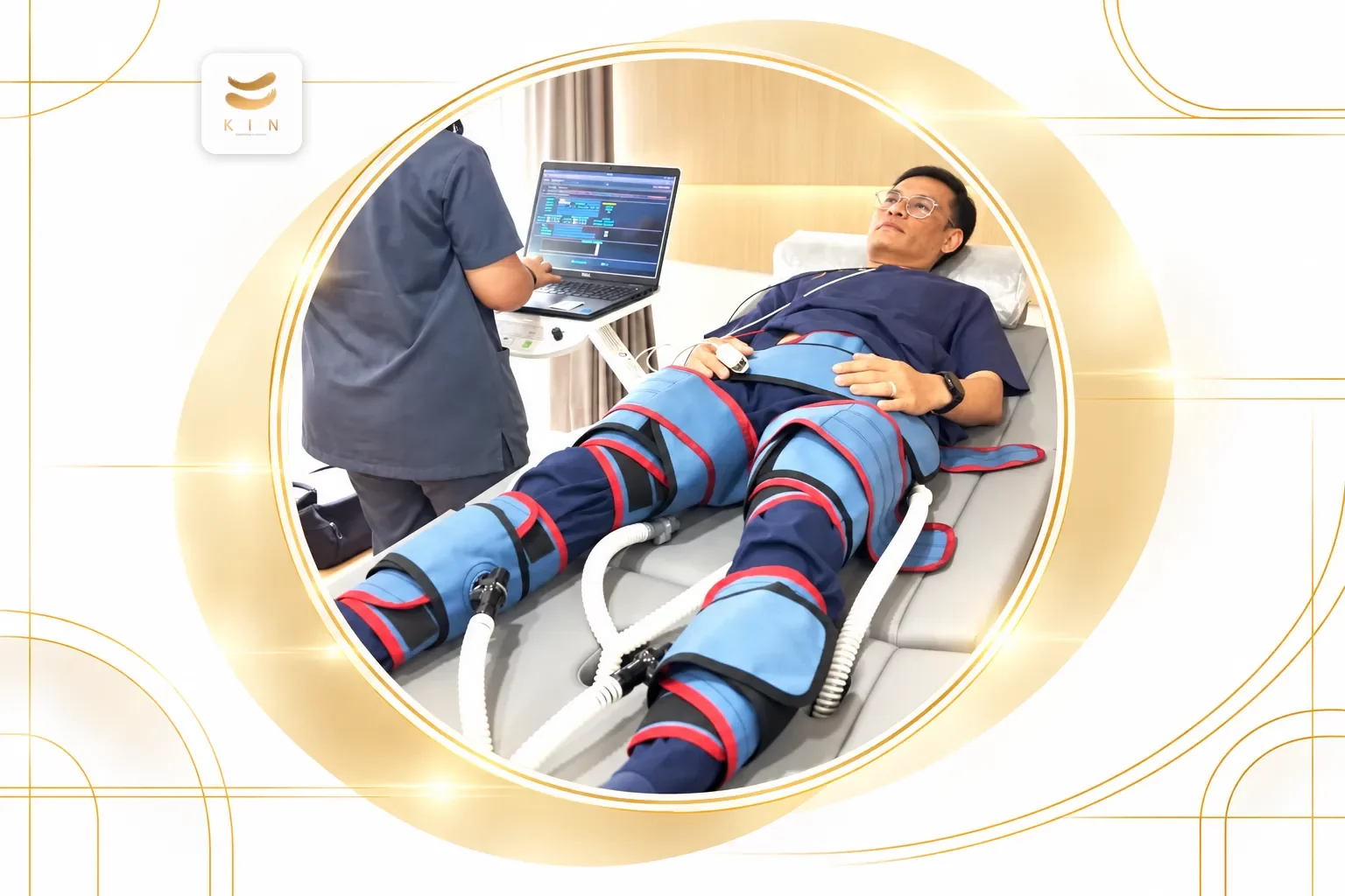ผู้เข้ารับบริการทำ EECP ปลอกลมดันเลือดตามจังหวะหัวใจ ฟื้นฟูหลังโรคหลอดเลือดสมอง ศูนย์ฟื้นฟูคิน KIN สุขุมวิท 107