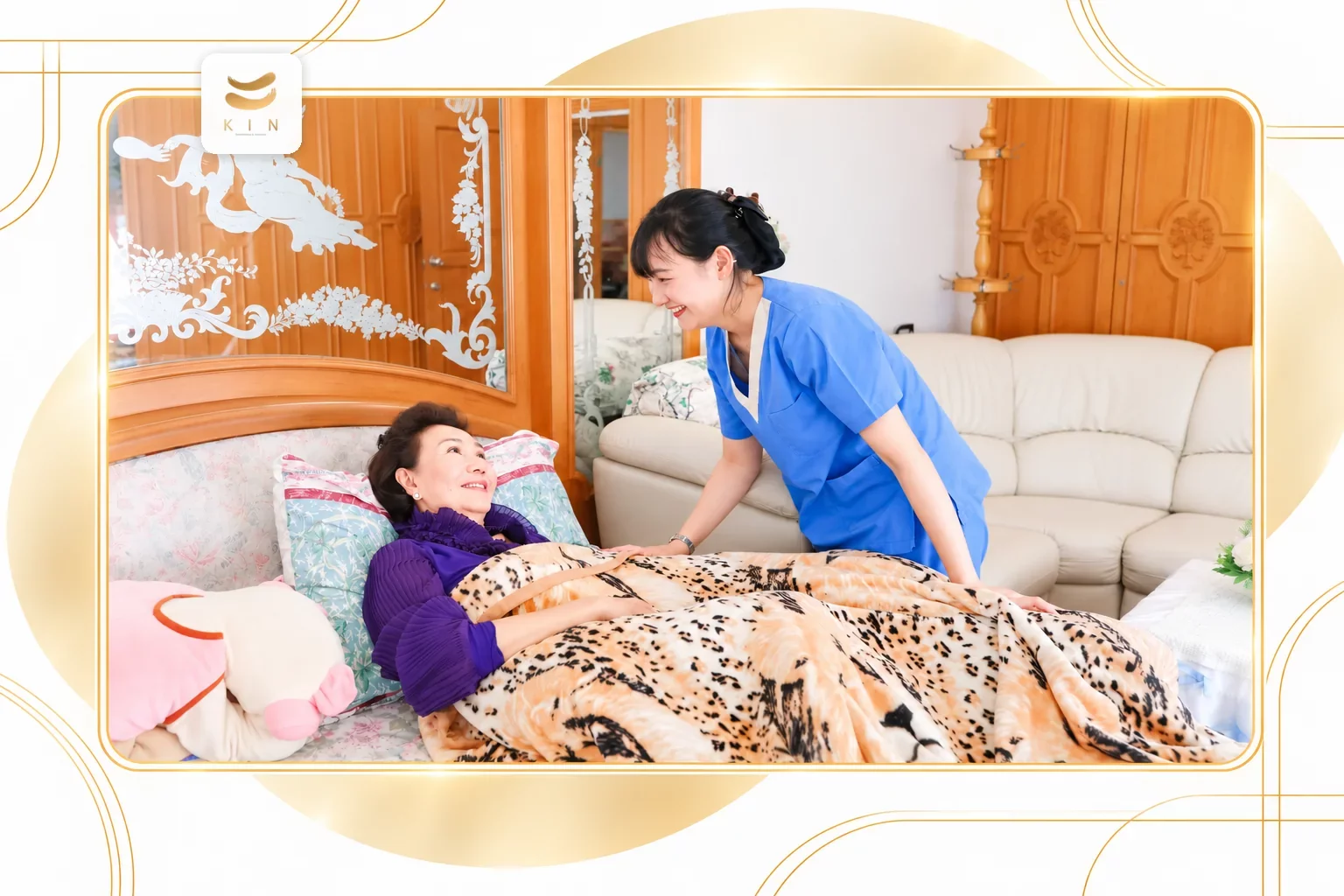 ทีม KIN HomeCare วัดสัญญาณชีพผู้เข้ารับบริการติดเตียงที่บ้าน Home Care Vital Signs Bedridden Patient ศูนย์ฟื้นฟูคิน KIN