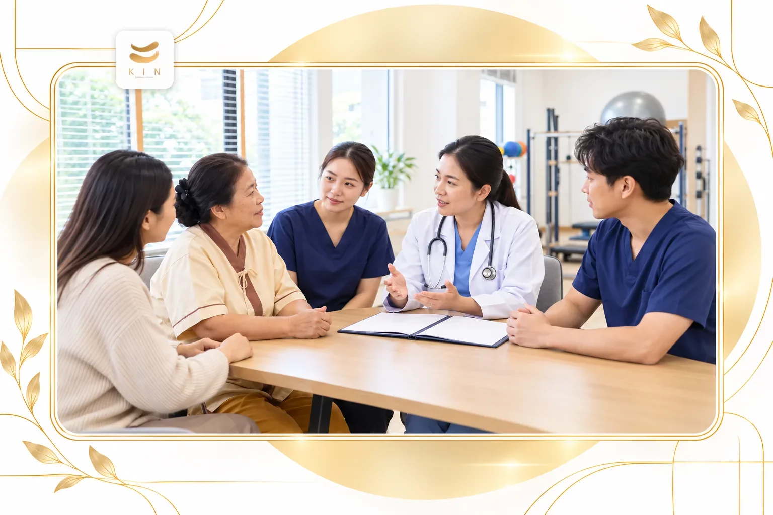 แพทย์และทีมสหวิชาชีพอธิบายผลตรวจหลอดเลือดให้ครอบครัว — ประกอบหัวข้อ “ในราคา 16,000 บาท ได้อะไรบ้าง” · ภาพประกอบจากภาพจริงของ KIN Rehabilitation แพทย์และทีมสหวิชาชีพอธิบายผลตรวจหลอดเลือดให้ครอบครัว — ประกอบหัวข้อ “ในราคา 16,000 บาท ได้อะไรบ้าง” · ภาพประกอบจากภาพจริงของ KIN Rehabilitation