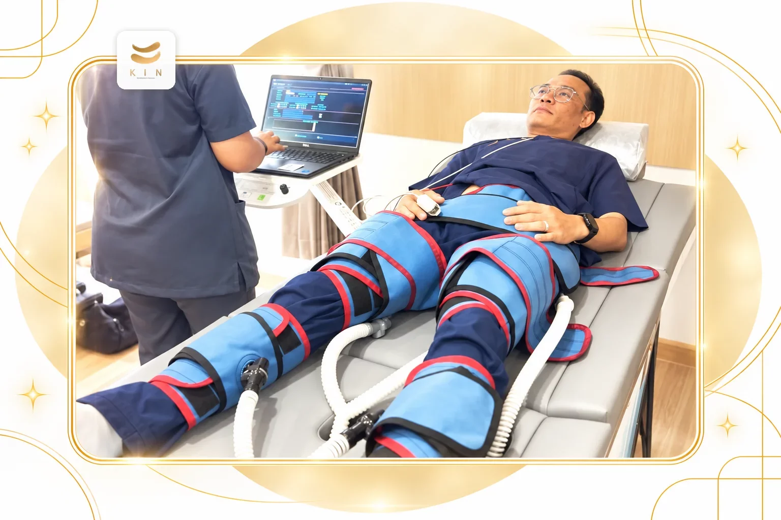 ผู้รับบริการทำ EECP — ประกอบหัวข้อ “บริการที่ดูแล” · ภาพประกอบจากภาพจริงของ KIN Rehabilitation