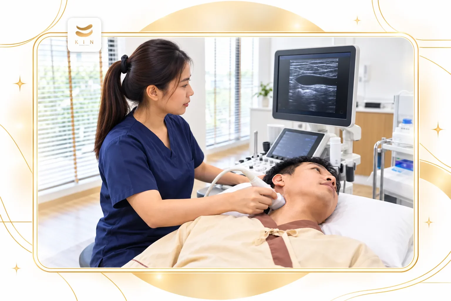จอแสดงผลอัลตราซาวด์หลอดเลือดแดงที่คอ carotid duplex ultrasound screen ที่แพทย์ใช้ประเมินความเสี่ยง ศูนย์ฟื้นฟูคิน KIN