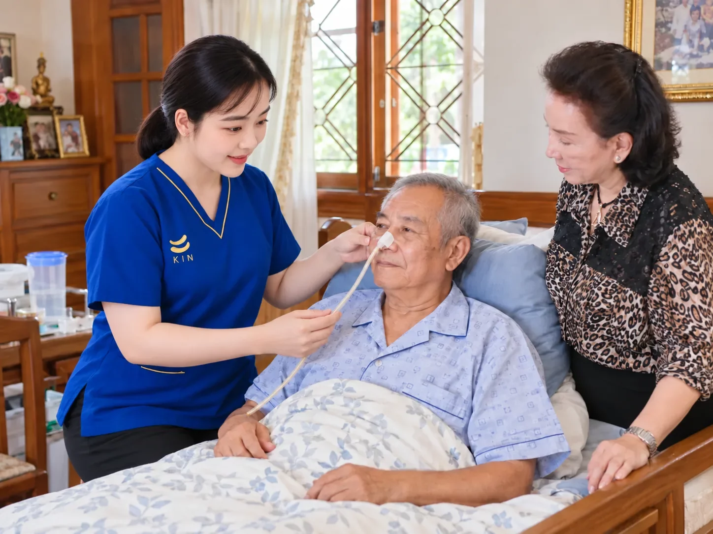 พยาบาลเปลี่ยนสายให้อาหารทางจมูกที่บ้าน KIN HomeCare | NG tube care at home