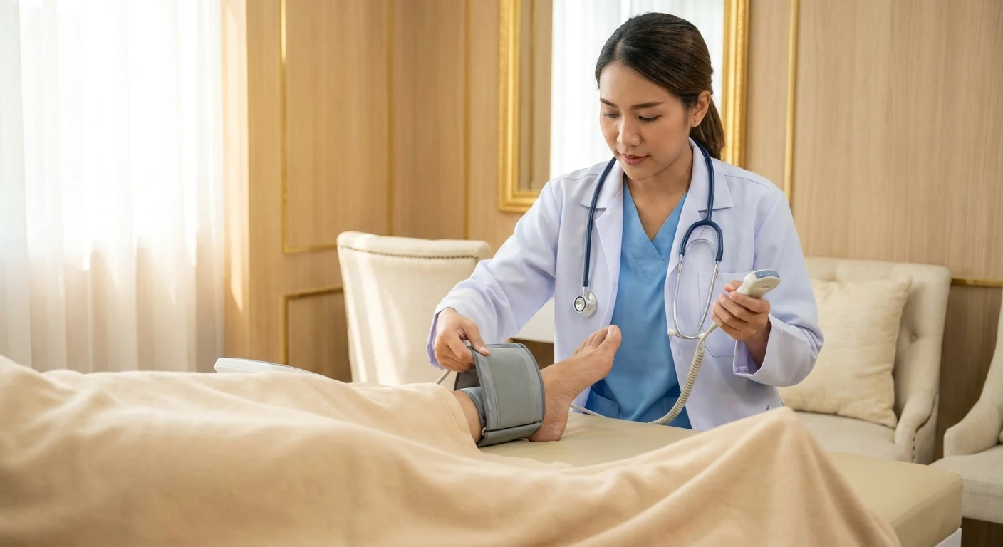 แพทย์วัด ABI ที่ข้อเท้าด้วยเครื่อง Doppler ตรวจ Peripheral Artery Disease KIN