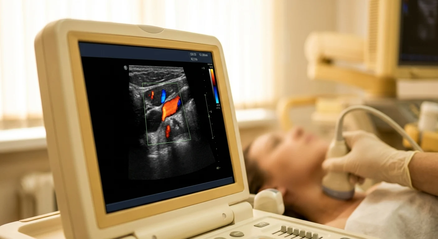 จอภาพ Carotid Duplex Ultrasound แสดงหลอดเลือดคอ KIN