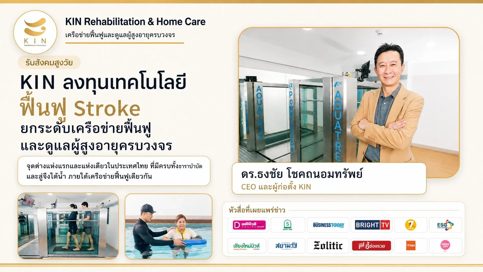 KIN ธาราบำบัด 2 รูปแบบแห่งแรกในไทย ฟื้นฟู Stroke ครบวงจร 6 สาขา